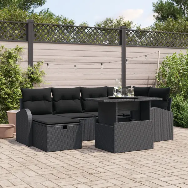Gossi set canapea gradina 7 piese cu perne negru ratan
