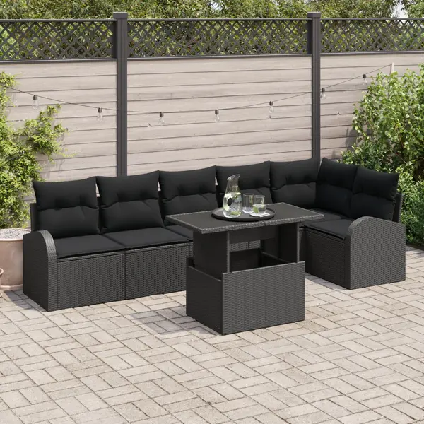 Gossi set canapea gradina 7 piese cu perne negru ratan polimeric