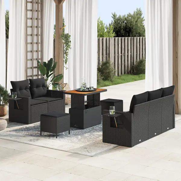 Gossi set canapea gradina 8 piese cu perne ratan polimeric negru