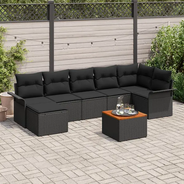 Gossi set canapea gradina 8 piese perne negru poliratan acacia