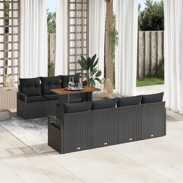 Gossi set canapea gradina 8 piese perne negru ratan polimeric, Gossi canapea gradina 2 locuri spatiu stocare & perne negru ratan polimeric
