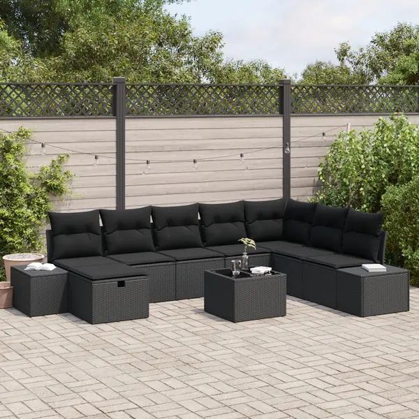 Gossi set canapea gradina 9 piese cu perne negre din poliratan