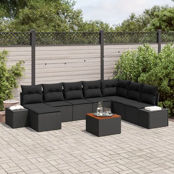 Gossi set canapea gradina 9 piese cu perne negru ratan acacia