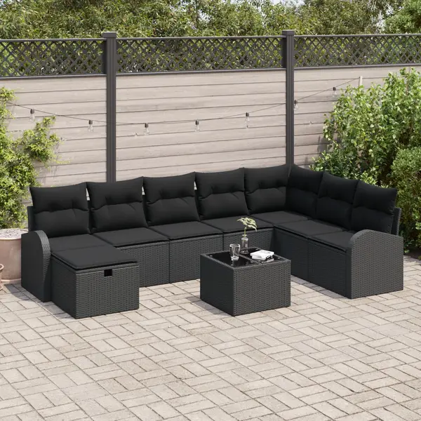Gossi set canapea gradina 9 piese cu perne negru ratan poli