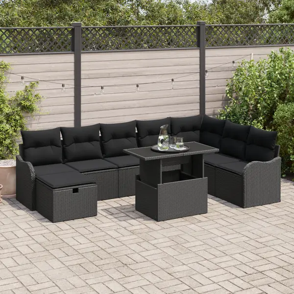 Gossi set canapea gradina 9 piese cu perne negru ratan polimer