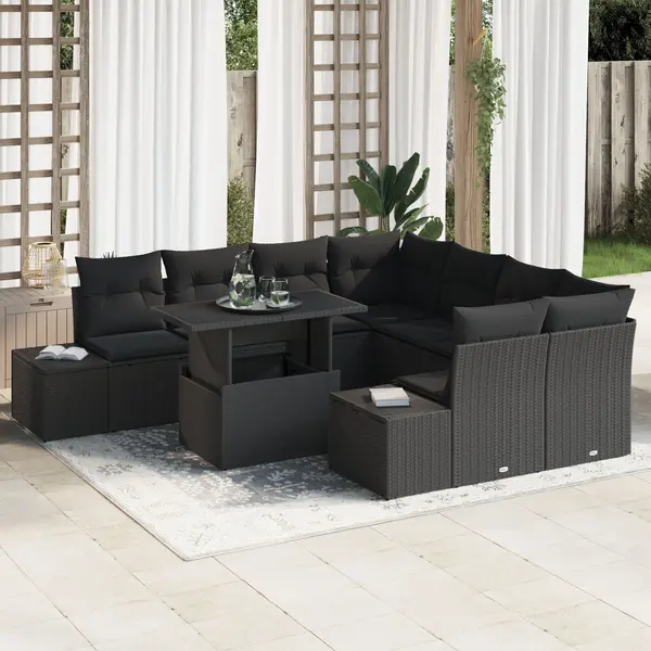 Gossi set canapea gradina 9 piese pernute negru poliratan