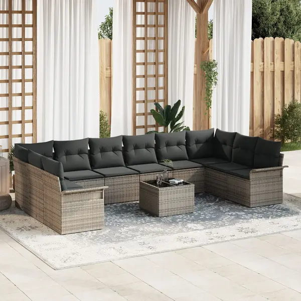 Gossi set canapea gradina cu 10 piese si perne ratan gri