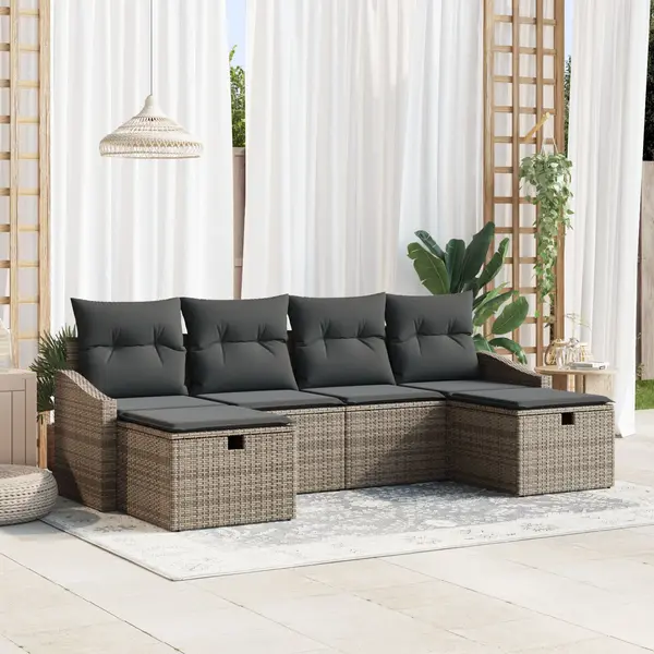 Gossi set canapea gradina cu 6 piese cu perne gri ratan poli