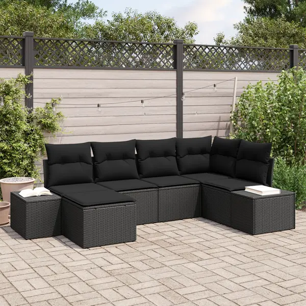 Gossi set canapea gradina cu 6 piese cu perne negru ratan poli