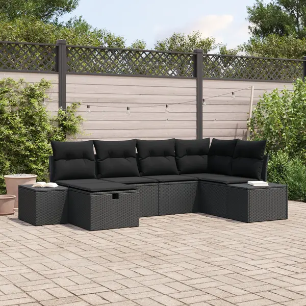 Gossi set canapea gradina cu 6 piese si perne negre din poliratan