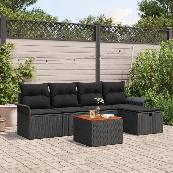 Gossi set canapea gradina cu 6 piese si perne negre ratan poliesteric