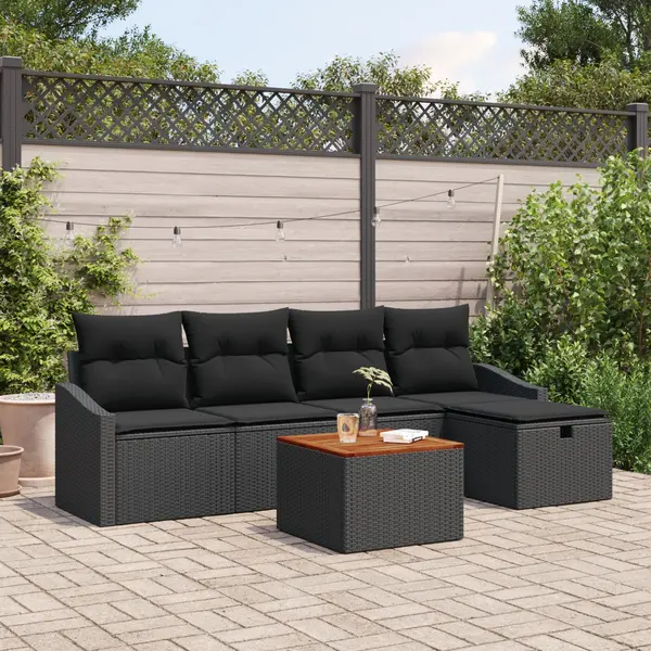 Gossi set canapea gradina cu 6 piese si perne, negru, poliratan