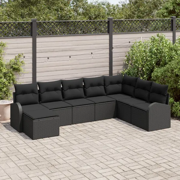 Gossi set canapea gradina cu 8 piese si perne negru poliratan