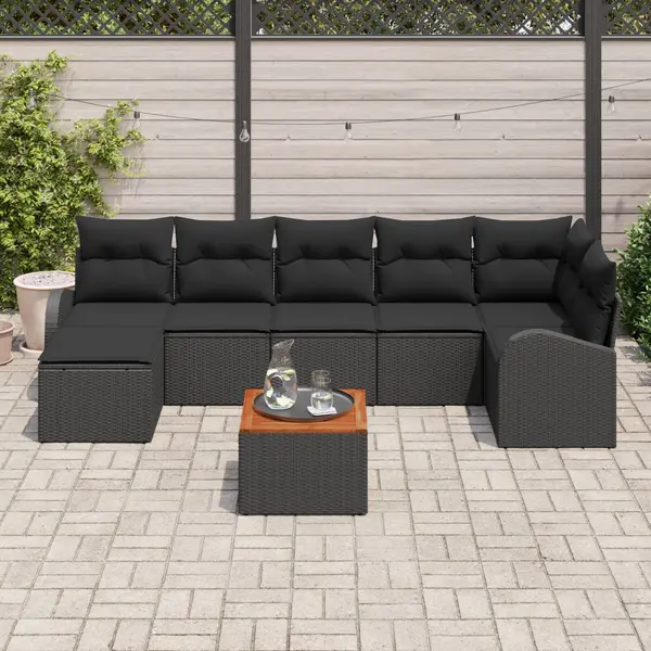Gossi set canapea gradina cu perne, 8 piese, negru, poliratan, acacia
