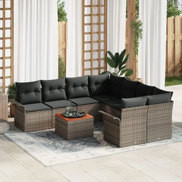 Gossi set canapea gradina cu perne gri ratan acacia