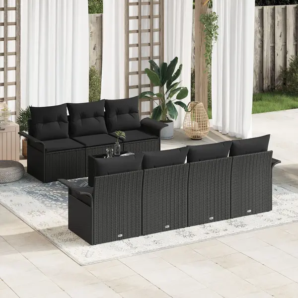 Gossi set canapea gradina cu perne negru poli ratan