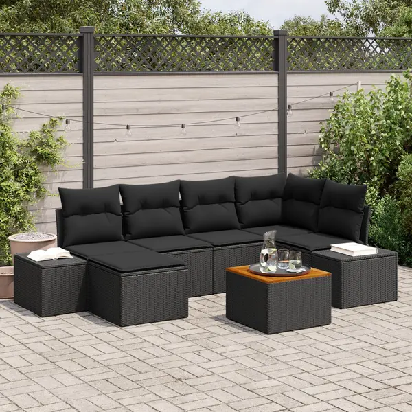 Gossi set canapea gradina cu perne negru poliratan acacia