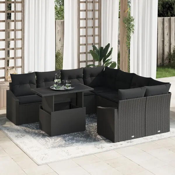 Gossi set canapea gradina cu perne negru poliratan