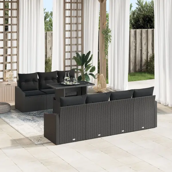 Gossi set canapea gradina cu perne negru ratan polimeric