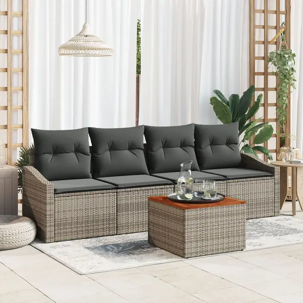 Gossi set canapea gradina de 5 piese cu perne gri din poliratan acacia