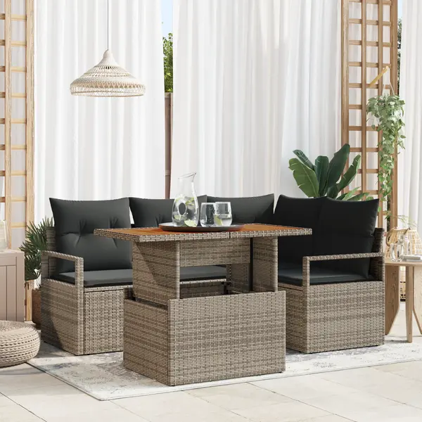 Gossi set canapea gradina de 5 piese cu perne - ratan gri polimeric