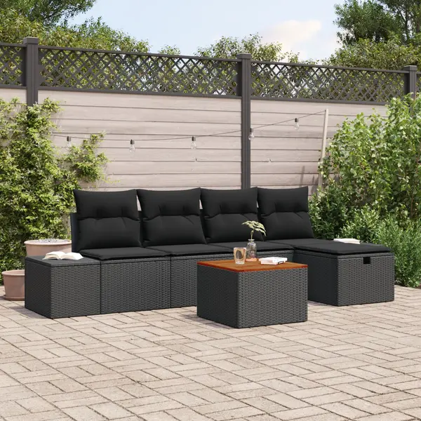 Gossi set canapea gradina de 6 piese cu perne poliratan negru