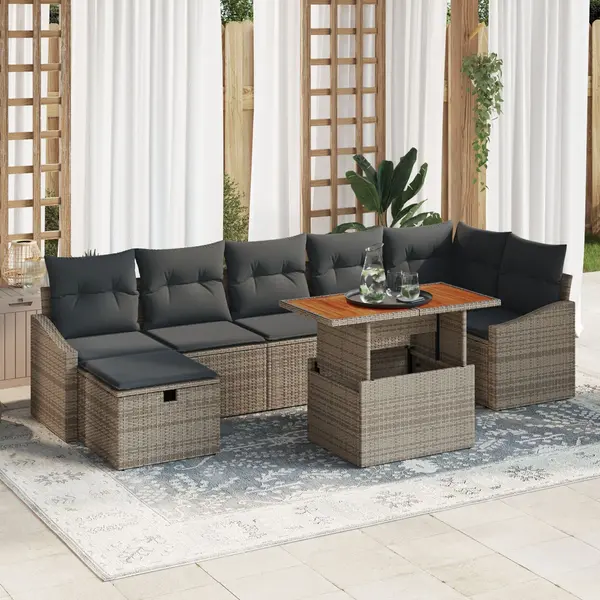 Gossi set canapea gradina de 8 piese cu perna gri poli ratan