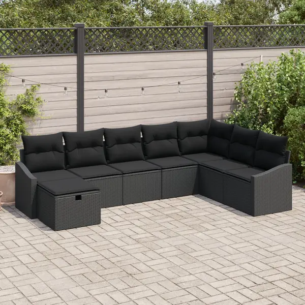Gossi set canapea gradina de 8 piese cu perne negru ratan poli