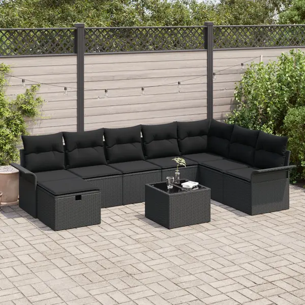 Gossi set canapea gradina de 9 piese cu perne negru poliratan