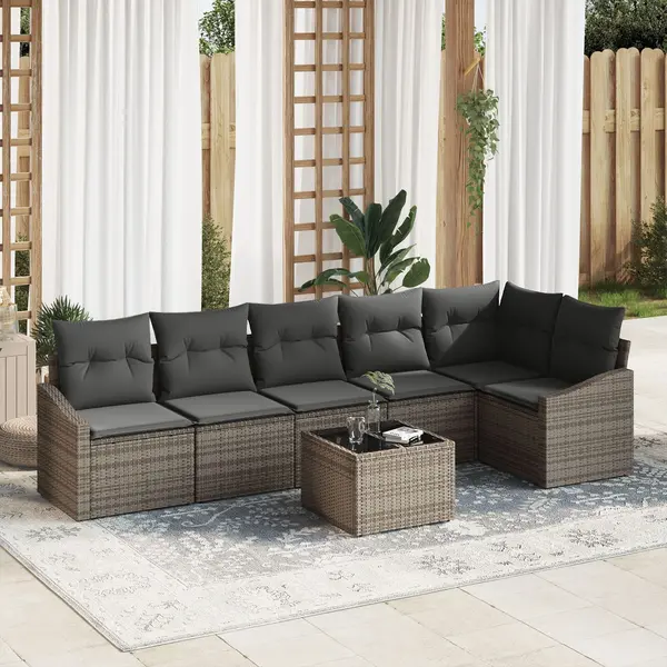 Gossi set canapea gradina pe 6 piese cu perne negre din ratan poli