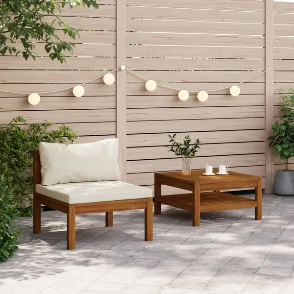 Gossi set canapea gradina perne alb crem, 2 piese, lemn masiv acacia