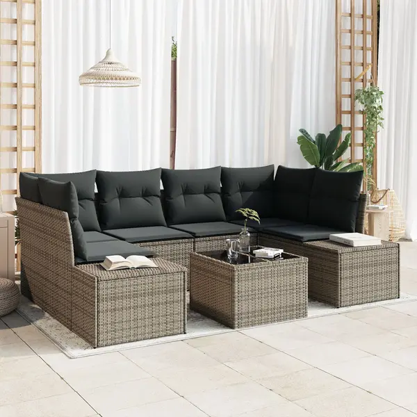 Gossi set canapea pentru gradina cu 7 piese si perne gri din poli ratan