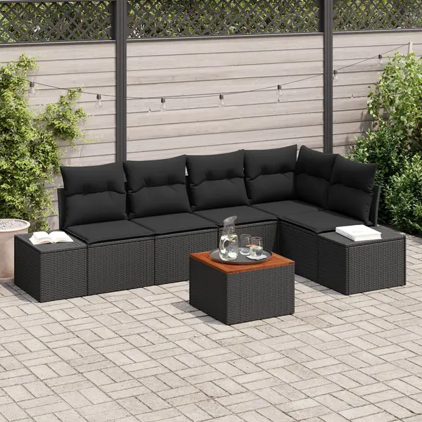 Gossi set canapele 6 piese cu perne, poliratan negru, acacia