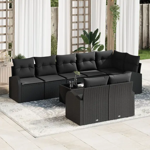 Gossi set canapele 9 piese cu perne bej ratan poli