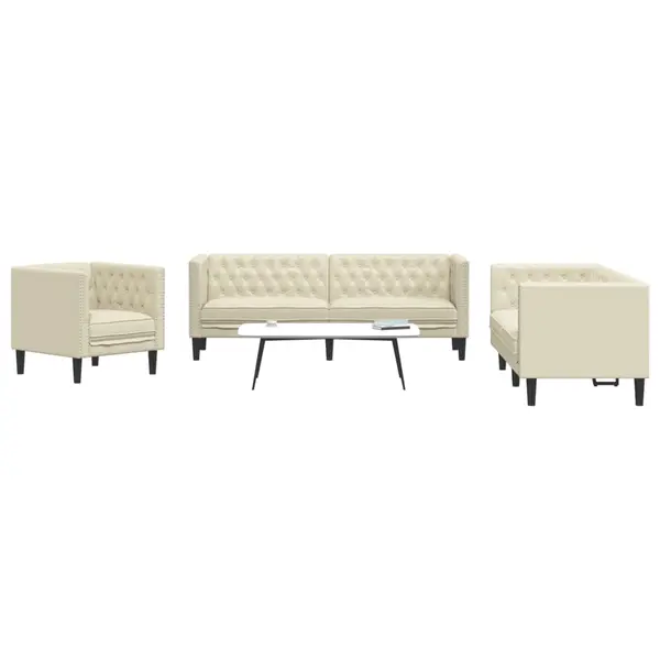 Gossi set canapele chesterfield cu 3 locuri, crem, piele eco.