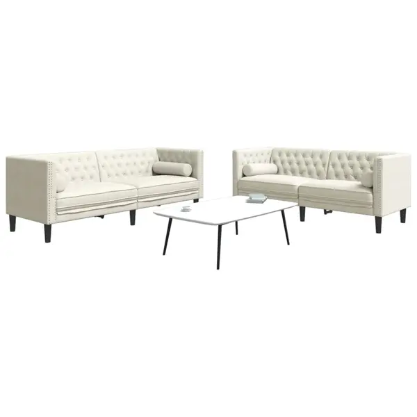 Gossi set canapele chesterfield cu perne rulou 2 piese, crem, catifea