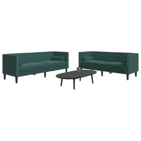 Gossi set canapele chesterfield cu perne rulou 2 piese verde catifea