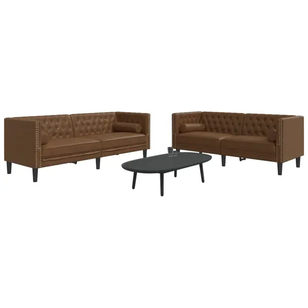 Gossi set canapele chesterfield perne 2 piese maro piele intoarsa eco