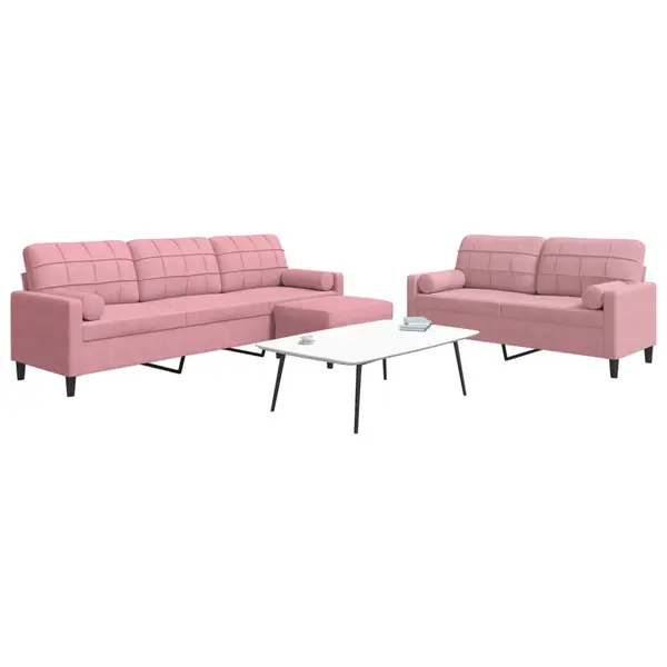 Gossi set canapele cu perne/rulouri, 3 piese, roz, catifea