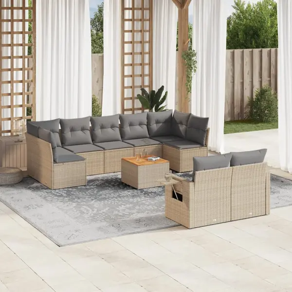 Gossi set canapele de gradina, 10 piese, cu perne, bej, poliratan