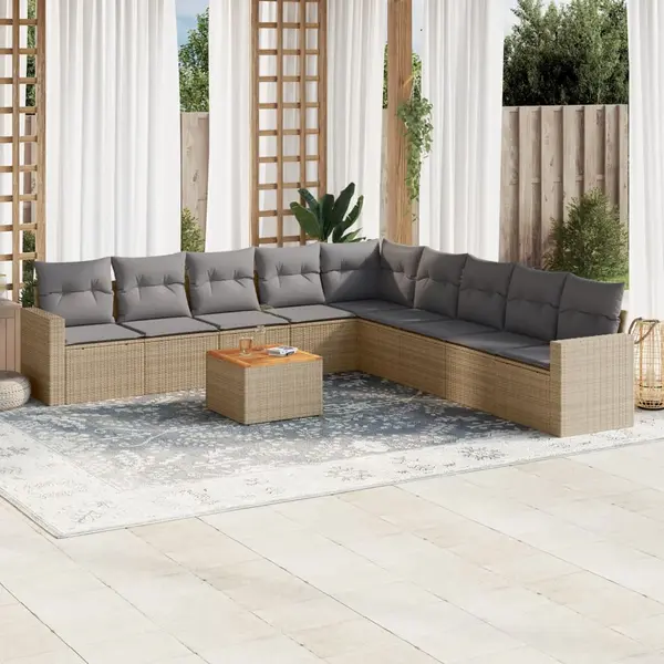 Gossi set canapele de gradina, 10 piese, cu perne, bej, poliratan