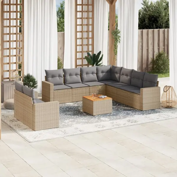 Gossi set canapele de gradina, 10 piese, cu perne, bej, poliratan