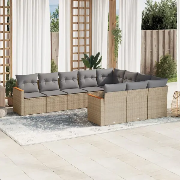Gossi set canapele de gradina, 10 piese, cu perne, bej, poliratan