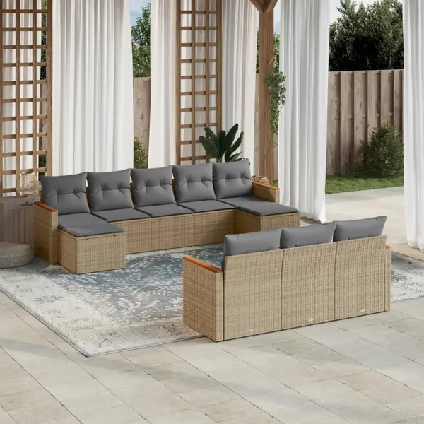 Gossi set canapele de gradina, 10 piese, cu perne, bej, poliratan