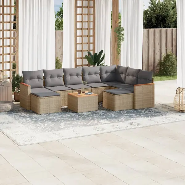 Gossi set canapele de gradina, 10 piese, cu perne, bej, poliratan