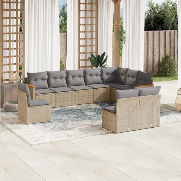 Gossi set canapele de gradina, 10 piese, cu perne, bej, poliratan