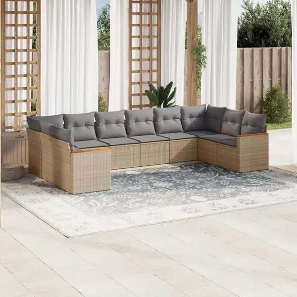 Gossi set canapele de gradina, 10 piese, cu perne, bej, poliratan