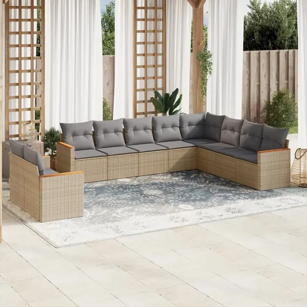 Gossi set canapele de gradina, 10 piese, cu perne, bej, poliratan