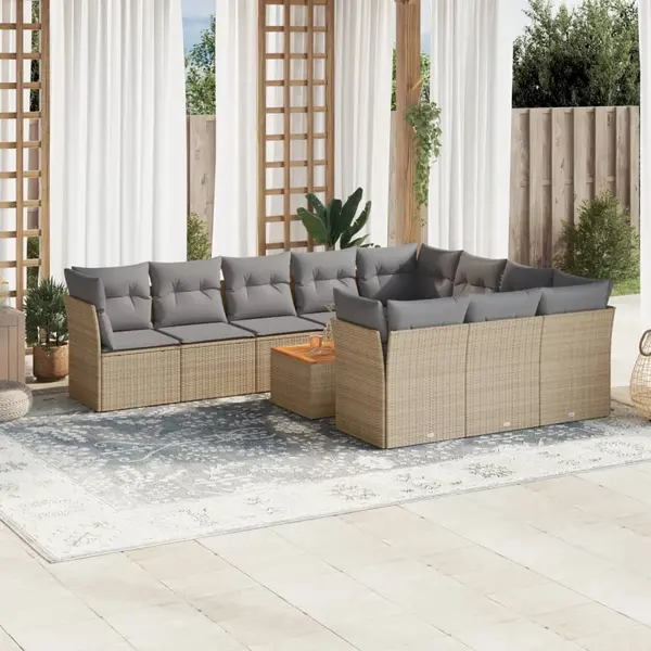 Gossi set canapele de gradina, 11 piese, cu perne, bej, poliratan