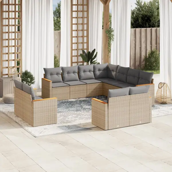 Gossi set canapele de gradina, 11 piese, cu perne, bej, poliratan